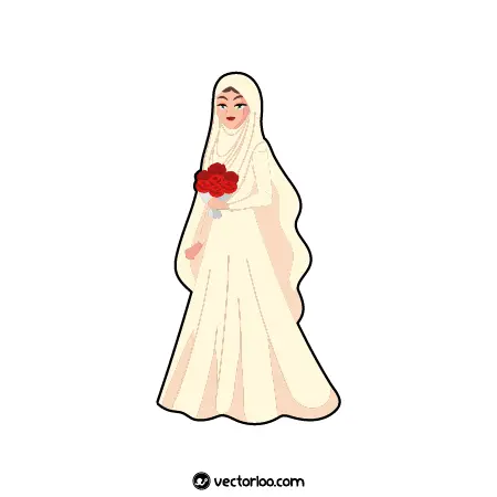 وکتور عروس با حجاب کامل با دسته گل قرمز 1