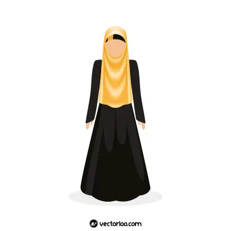 وکتور لباس و عبا زنانه حجاب کامل مشکی و زرد 1