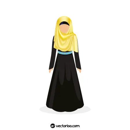 وکتور لباس و عبا زنانه حجاب کامل مشکی و زرد 2