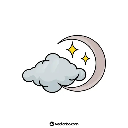 وکتور ماه و ابر و ستاره کارتونی با رنگ زیبا 1