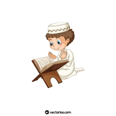 وکتور پسر بچه در حال قران خواندن و دعا کردن کارتونی 1