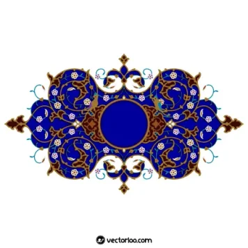 وکتور کادر و حاشیه سنتی اسلامی تذهیب آبی طرح گل و گیاه 2