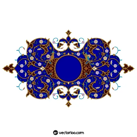 وکتور کادر و حاشیه سنتی اسلامی تذهیب آبی طرح گل و گیاه 2