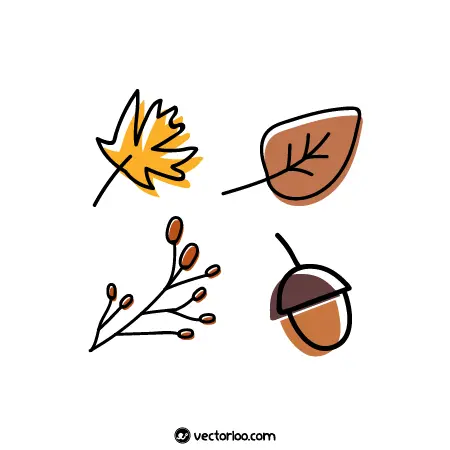 وکتور برگ پاییزی با خط دور کارتونی چهار طرح 1