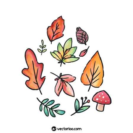 وکتور برگ پاییزی رنگی زیبا آبرنگ کارتونی 1