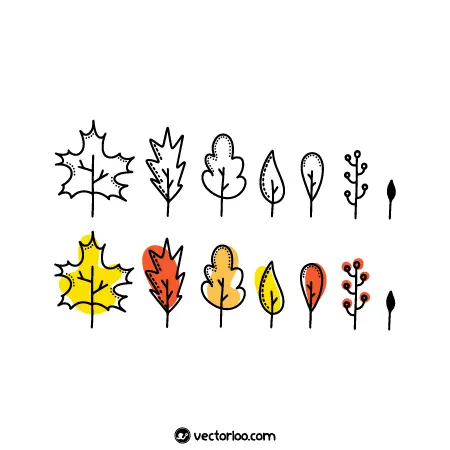 وکتور برگ پاییزی رنگی و خط دور در چند طرح 1