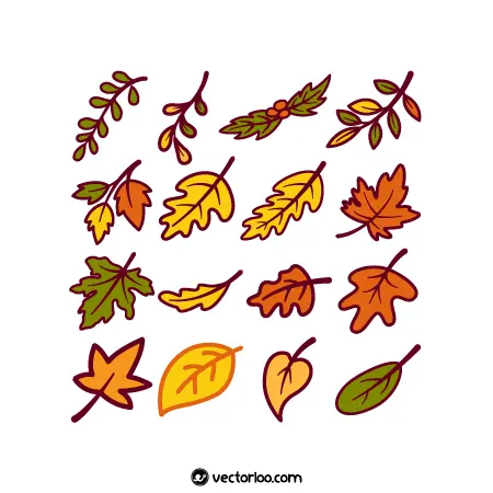 وکتور برگ پاییزی کارتونی رنگی در طرح های متنوع زیبا 1