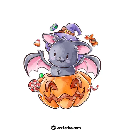 وکتور بچه خفاش نازنین کارتونی داخل کدو تنبل هالووین 1