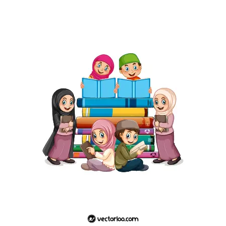 وکتور بچه های مسلمان در حال بازی با کتاب 1
