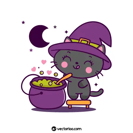 وکتور بچه گربه نازنین در حال غذا درست کردن هالووین 1