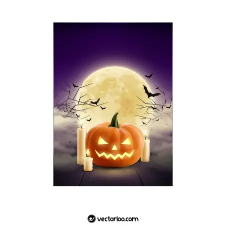 وکتور بک گراند عمودی هالووین کدون تنبل و شمع و ماه 1