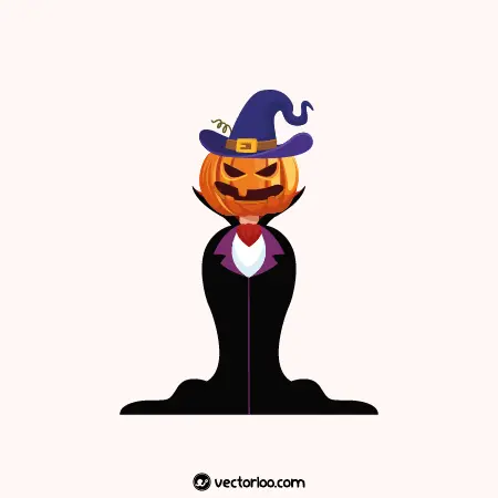 وکتور جادوگر با کله کدو تنبل و کلاه بنفش کارتونی هالووین 1