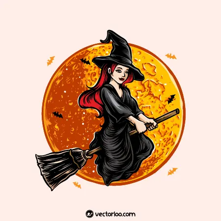 وکتور جادوگر دختر زیبا با لباس هالووین جلوی ماه زرد 1