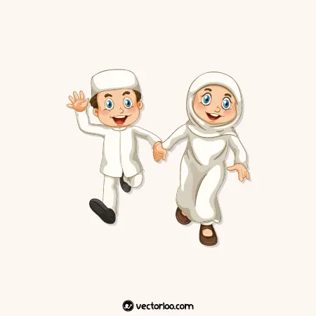 وکتور خواهر بردار بچه مسلمان در حال دویدن کارتونی 1