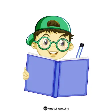 وکتور دانش آموز پسر با کلاه در حال کتاب خواندن 1