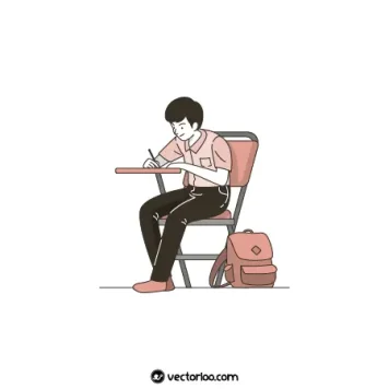 وکتور دانش آموز پسر نشسته روی صندلی در حال نوشتن 1