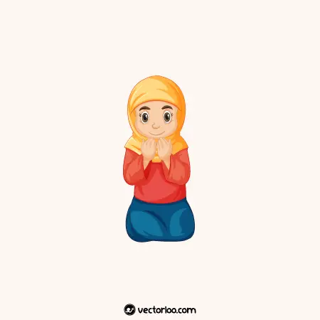 وکتور دختر بچه حجابی در حال دعا کردن با لباس رنگی کارتونی 1