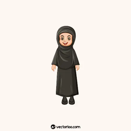 وکتور دختر بچه مسلمان با حجاب کامل چادر در حال خندیدن کارتونی 1