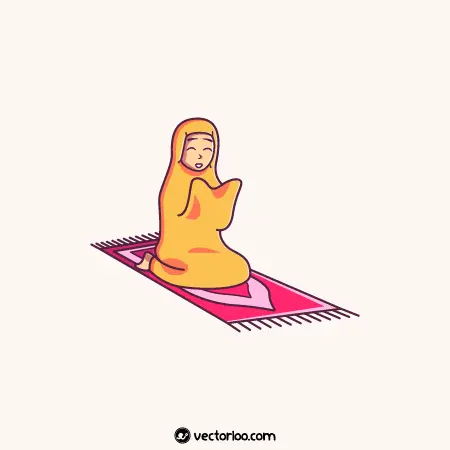 وکتور دختر جوان در حال دعا سر نماز کارتونی زیبا 1