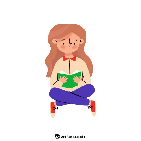 وکتور دختر جوان در حال مطالعه نشسته با موهای قهوه ای بلند 1