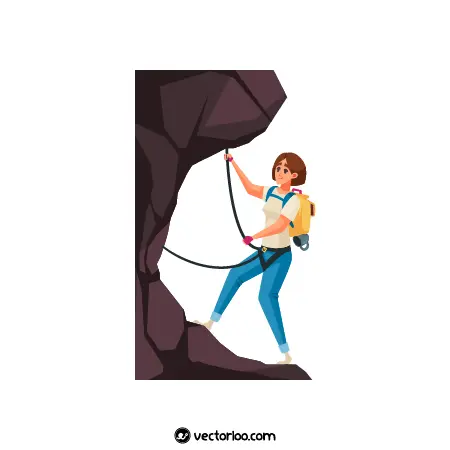 وکتور دختر جوان کوهنورد در حال بالا رفتن با طناب کارتونی 1
