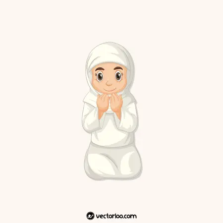 وکتور دختر محجبه مسلمان نشسته در حال دعا کردن کارتونی 1