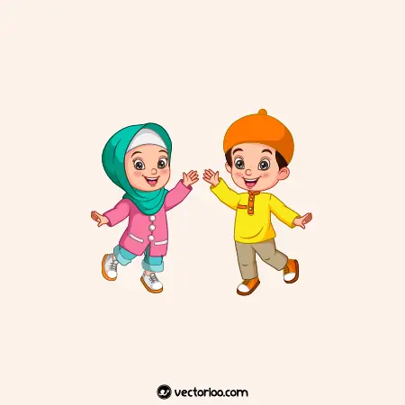 وکتور دختر پسر کودک مسلمان در حال بازی کارتونی 1