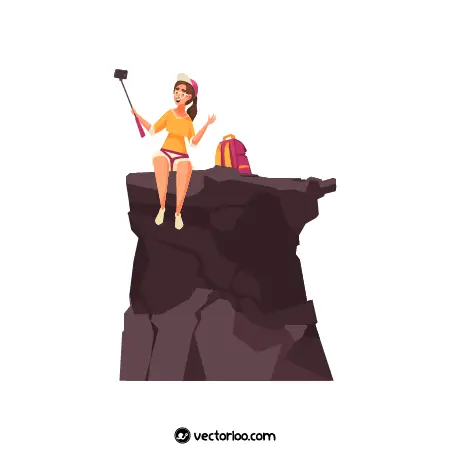 وکتور دختر کوهنورد در حال سلفی گرفتن روی صخره 1