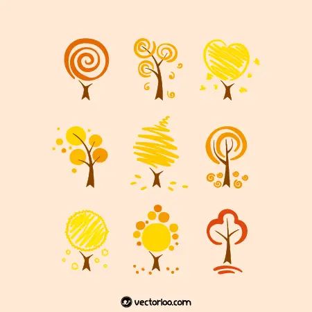 وکتور درخت پاییزی رسم دست زیبا در چند طرح 1