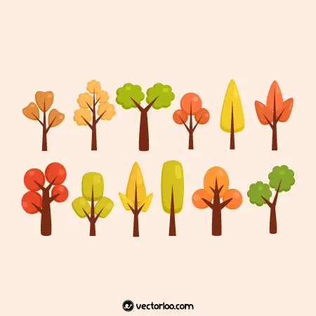 وکتور درخت کوچک پاییزی کارتونی در طرح های متنوع 1