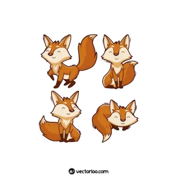 وکتور روباه کارتونی زیبا در چهار طرح 1