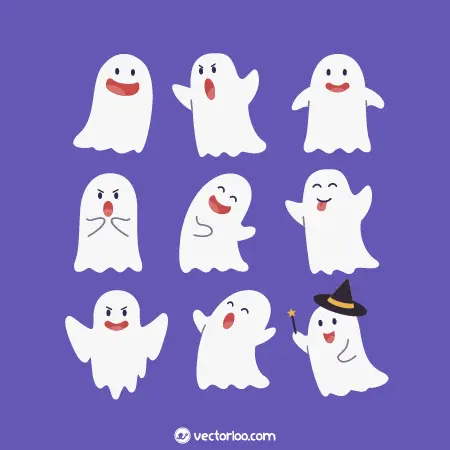 وکتور روح های کیوت هالووین در چند طرح سفید 1