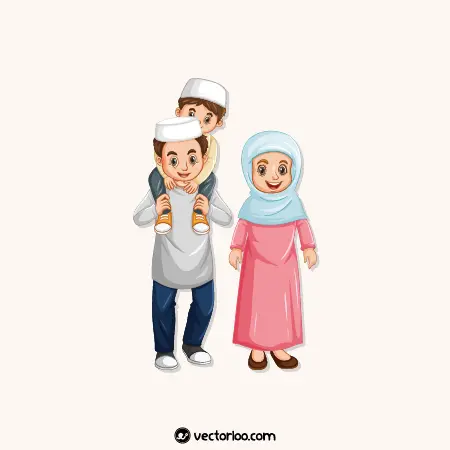 وکتور زن و شوهر مسلمان با فرزندشان کارتونی 1