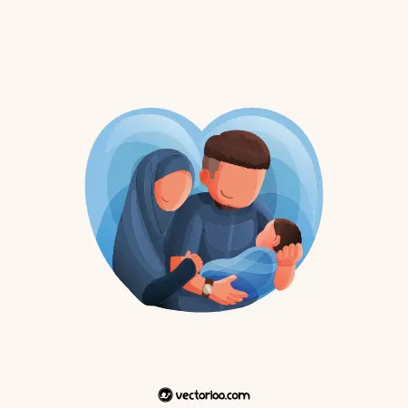 وکتور زن و شوهر مسلمان در حال بغل کردن نوزادشان 1