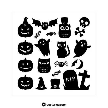 وکتور ست آیکون هالووین سیاه مشکی زیبا 1