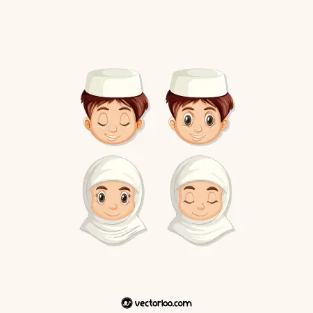 وکتور سر دختر پسر مسلمان در چهار طرح کارتونی 1