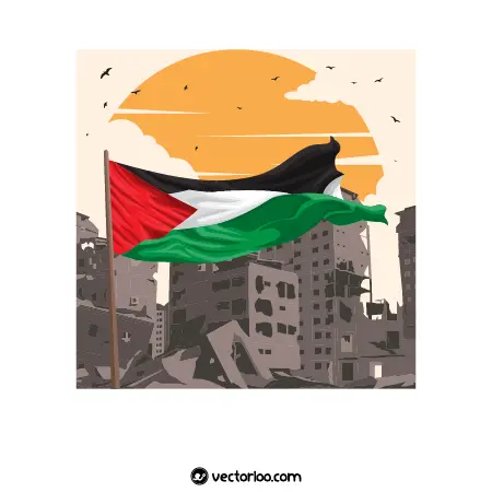 وکتور شهر خراب شده پرچم فلسطین 1