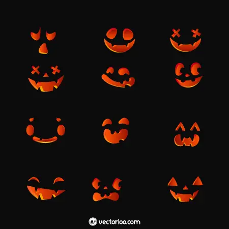 وکتور صورتک هالووین نارنجی در دوازده طرح زیبا 1