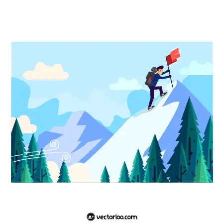 وکتور فتح قله و پرچم در قله توسط کوهنورد 1