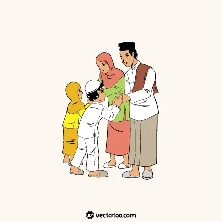 وکتور فرزندان در حال تشکر از پدر مادر مسلمان کارتونی 1