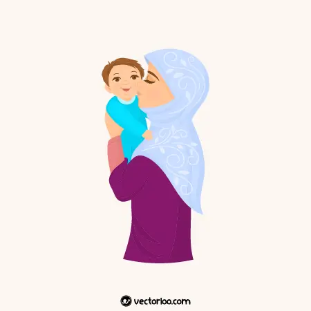 وکتور مادر حجابی مسلمان در حال بوس کردن نوزادش 1