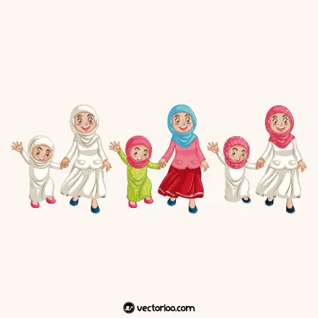 وکتور مادر دختر حجابی مسلمان در سه طرح 1