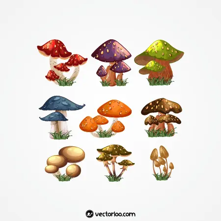 وکتور مجموعه قارچ در رنگ های مختلف 1