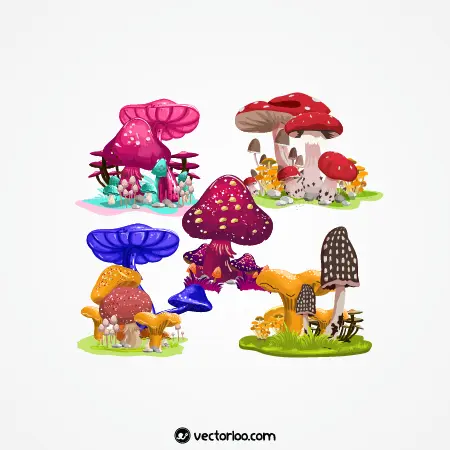 وکتور مجموعه قارچ در رنگ های مختلف 3