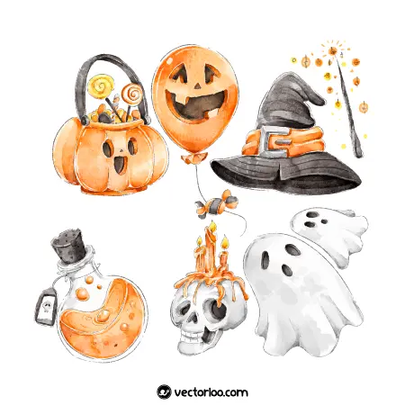 وکتور مجموعه کارتونی زیبا هالووین در چند طرح و رنگ 1