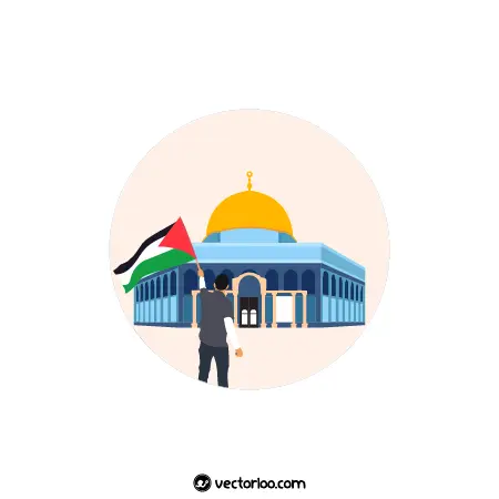 وکتور مرد با پرچم فلسطین در مقابل مسجدالاقصی کارتونی 1