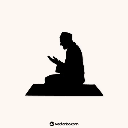 وکتور مرد در حال نماز خواندن روی سجاده مشکی 1
