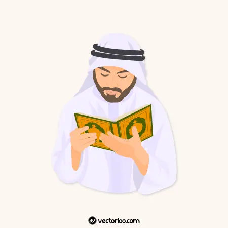وکتور مرد مسلمان در حال قران خواندن با لباس عربی 1
