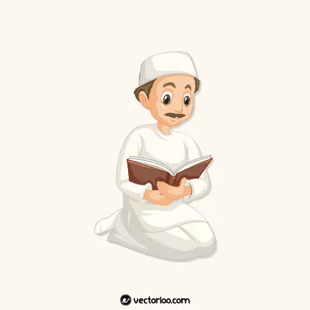 وکتور مرد مسلمان در حال کتاب خواندن با لباس سفید و کلاه کارتونی 1