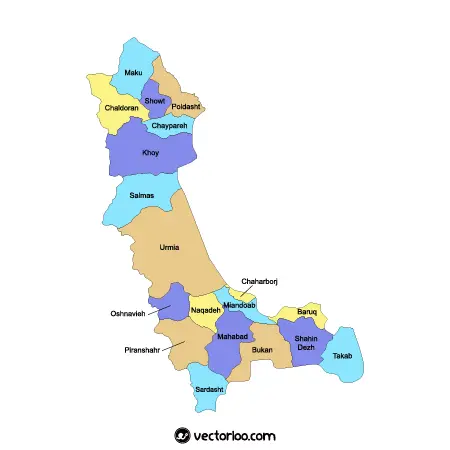 وکتور نقشه استان آذربایجان غربی انگلیسی 1